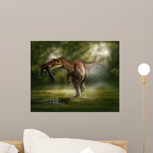Baryonyx Dinosaur Catches Fish in Wall Decal