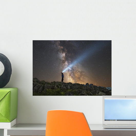 Man Shining Flashlight Milky Horizontal Wall Decal