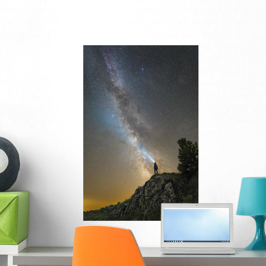 Man Shining Flashlight Milky Wall Decal