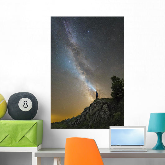 Man Shining Flashlight Milky Wall Decal