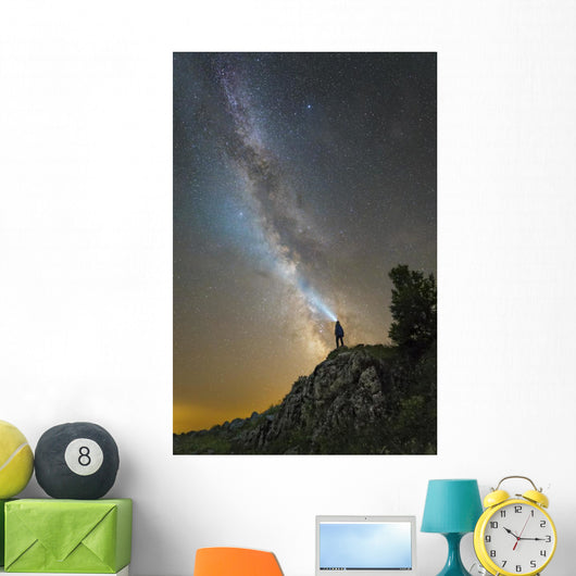 Man Shining Flashlight Milky Wall Decal