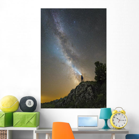 Man Shining Flashlight Milky Wall Decal