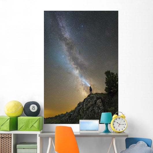 Man Shining Flashlight Milky Wall Decal