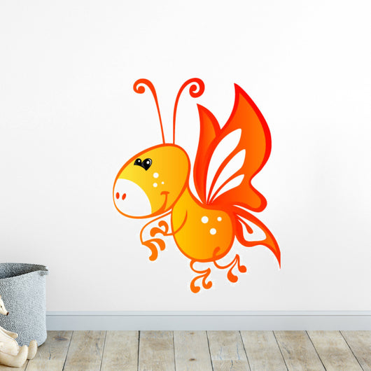 Cute Baby Yellow and Red Cartoon Butterfly Wall Decal