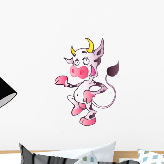 White Happy Cow with Wall Decal
