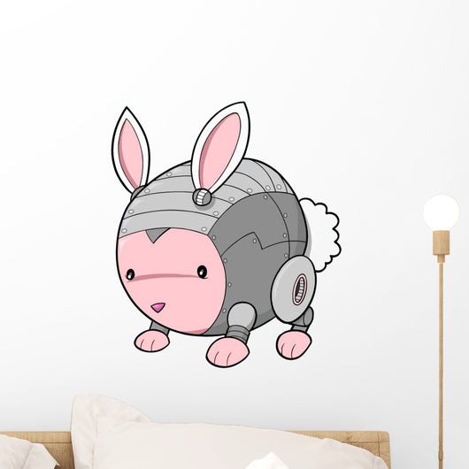 Cute White and Pink Robotic Bunny Wall Decal