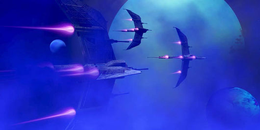 Starships Blast past Blue Wall Decal