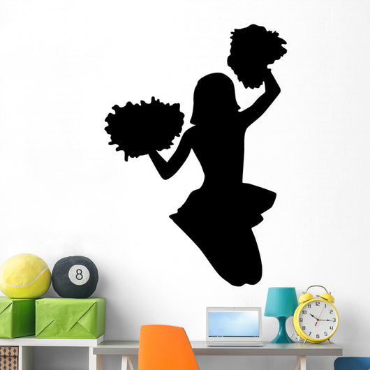 Black Jumping Pom-pom Cheerleader Wall Decal