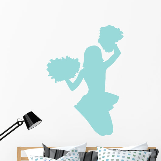 Blue Jumping Pom-pom Cheerleader Wall Decal