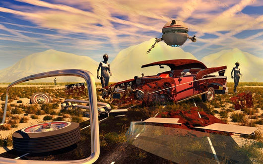 Androids and Probes Examine Wall Decal