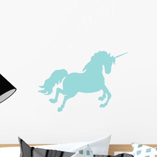 Jumping Blue Unicorn Silhouette Wall Decal