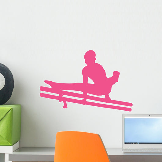 Gymnastics Silhouette Double Parallel Bars - Hot Pink Wall Decal