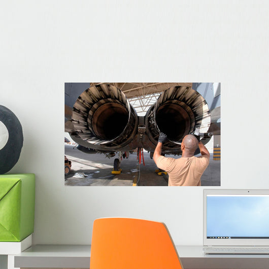 Maintainer Inspects Engine F-15e Wall Decal