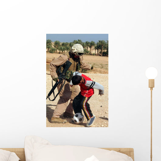 Soldier Plays Soccer with Wall Decal