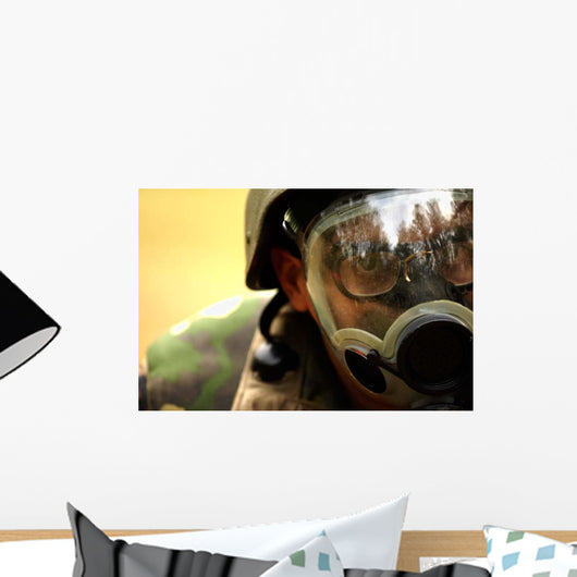 Airman Dons Gas Mask Wall Decal