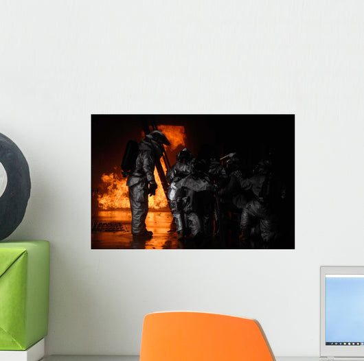 Firefighters Extinguish Simulated Cargo Wall Decal Design 1