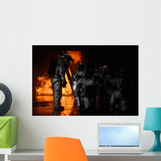 Firefighters Extinguish Simulated Cargo Wall Decal Design 1