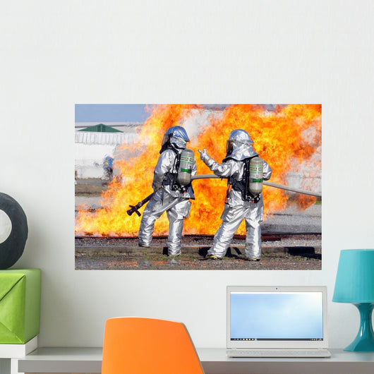 Firefighters Battle Simulated Fire Wall Decal
