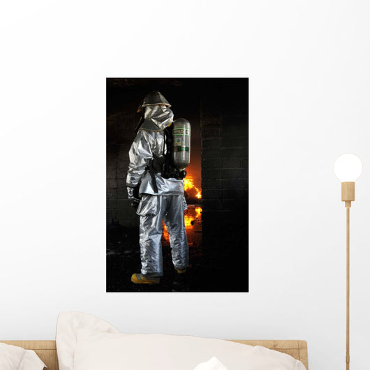 Firefighter Waits for Fire Wall Decal