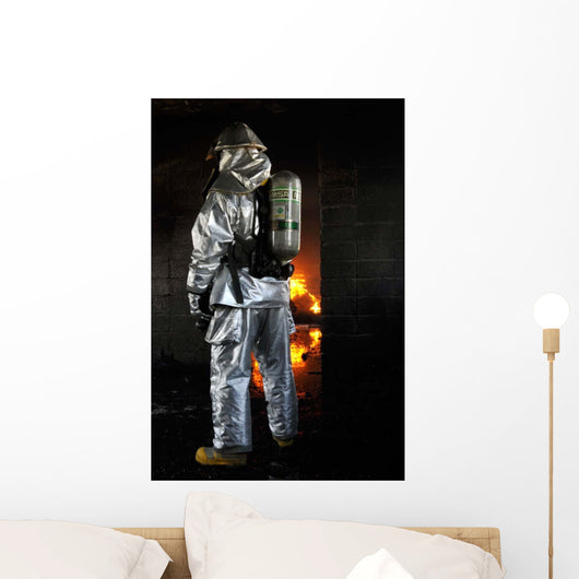 Firefighter Waits for Fire Wall Decal