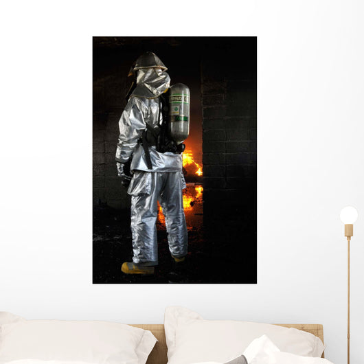 Firefighter Waits for Fire Wall Decal