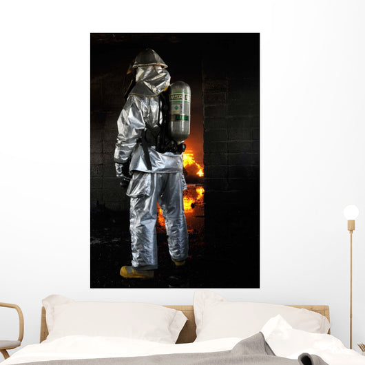 Firefighter Waits for Fire Wall Decal