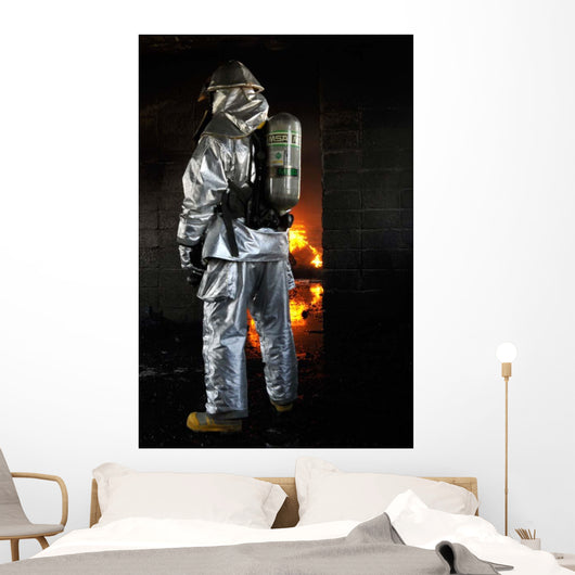 Firefighter Waits for Fire Wall Decal