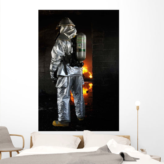 Firefighter Waits for Fire Wall Decal