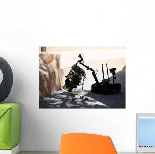 Talon Remote-controlled Robot Investigates Wall Decal