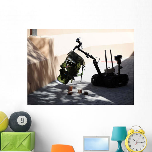Talon Remote-controlled Robot Investigates Wall Decal