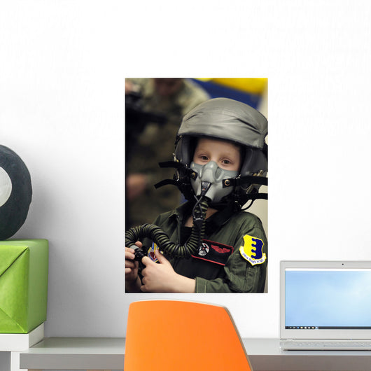 Young Boy Wears Helmet Wall Decal