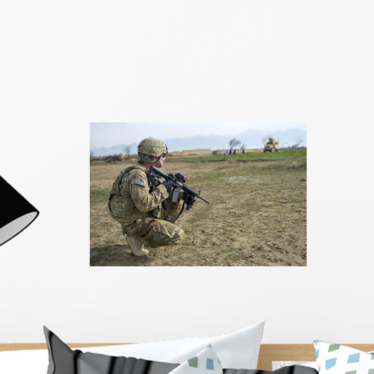Us Soldier Patrols Village Wall Decal