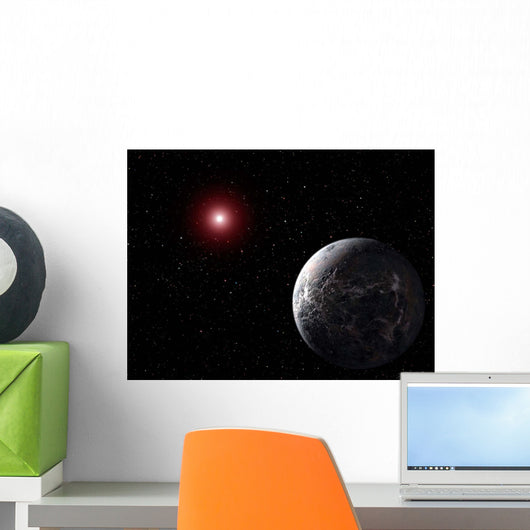 Icy Rocky Planet Orbiting Wall Decal