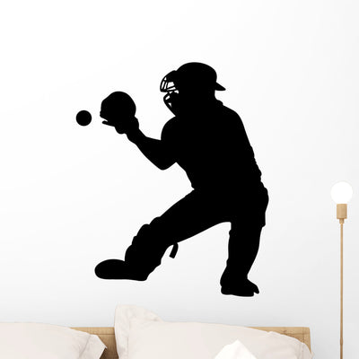 Catcher's Home Baseball Wall Decal shown on a wall