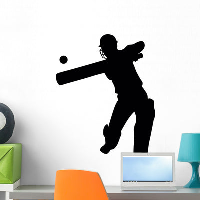 Hitting Cricket Batter Wall Decal shown on a wall