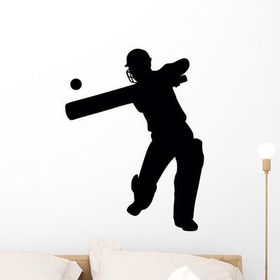 Hitting Cricket Batter Wall Decal shown on a wall