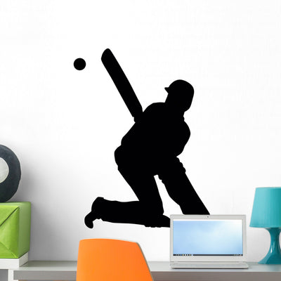 Cricket Sports Silhouette Wall Decal shown on a wall