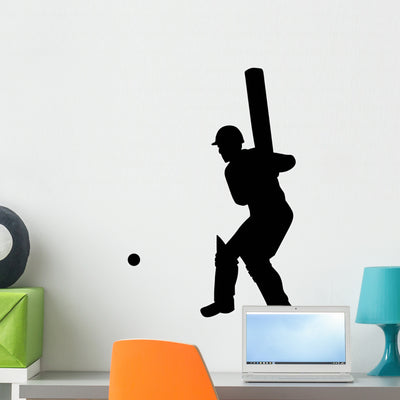 Sports Batter Cricket Wall Decal shown on a wall