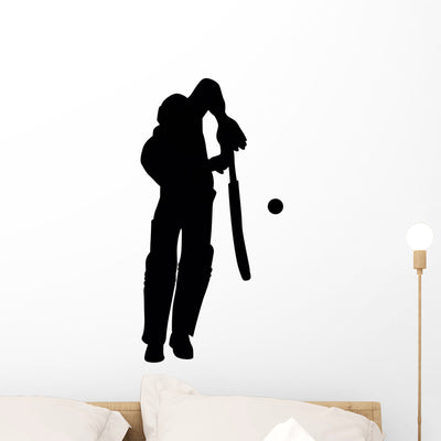 Cricket Sports Silhouette Wall Decal shown on a wall