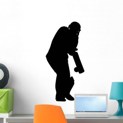 Cricket Batter Hits Wall Decal shown on a wall