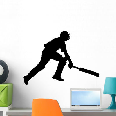 Diving Cricket Player Wall Decal shown on a wall