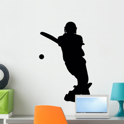 Batting Cricket Player Wall Decal shown on a wall