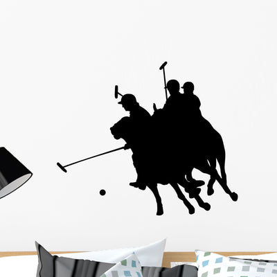 Galloping Polo Players Wall Decal shown on a wall