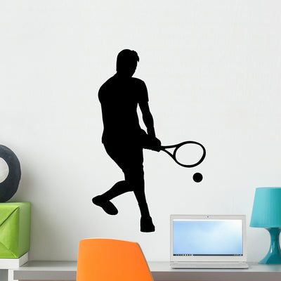 Sports Silhouette Tennis Wall Decal shown on a wall