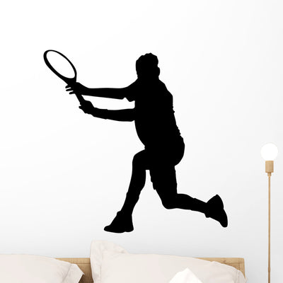 Sports Silhouette Tennis Wall Decal shown on a wall