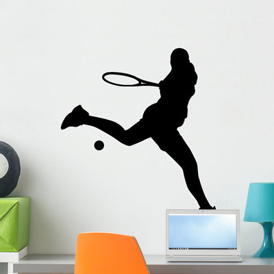 Sports Silhouette Tennis Wall Decal shown on a wall
