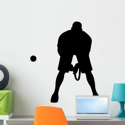 Defensive Tennis Wall Decal shown on a wall