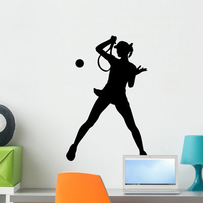 Female Player Tennis Wall Decal shown on a wall