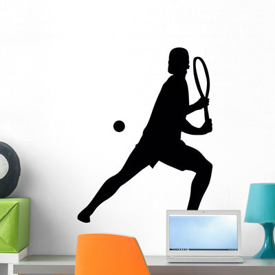 Sports Silhouette Tennis Wall Decal shown on a wall