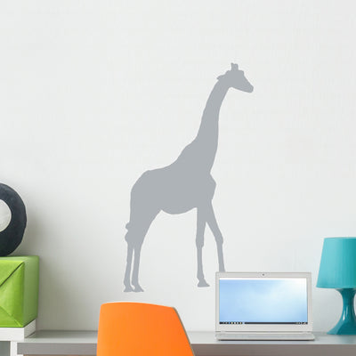Gray Silhouettes Tall Giraffe Wall Decal shown on a wall